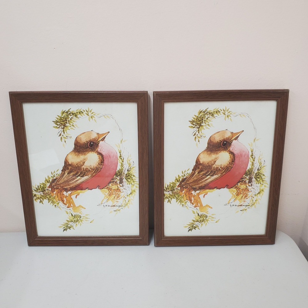 Vintage Joanne O. Barsumian Robin Bird Nature Art Watercolor Prints Set